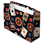 Casino-Musterdesign auf Schwarz Große Geschenktüte (Rückseite Schrägansicht)