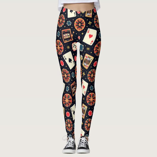Casino-Musterdesign auf Schwarz Leggings (Vorderseite)