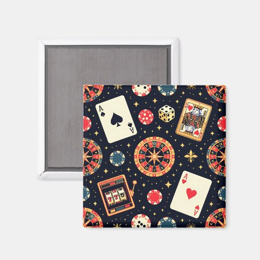 Casino-Musterdesign auf Schwarz Magnet (Vorderseite/Rückseite)