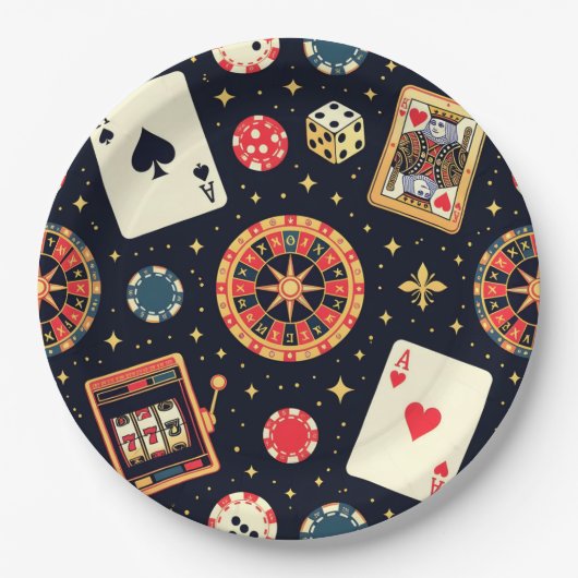 Casino-Musterdesign auf Schwarz Pappteller (Vorderseite)
