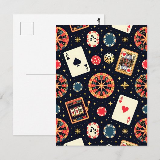 Casino-Musterdesign auf Schwarz Postkarte (Vorne/Hinten)