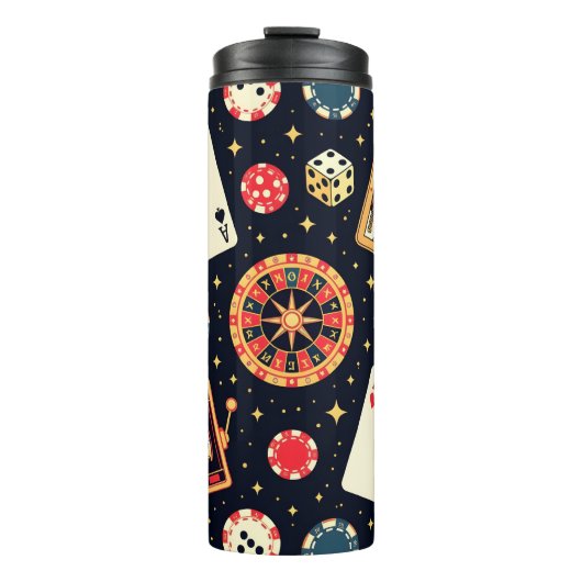 Casino-Musterdesign auf Schwarz Thermosbecher (Vorderseite)