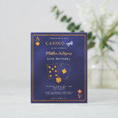 Casino Nacht blauer Gold Einladung zum Geburtstag (Stehend Vorderseite)
