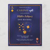 Casino Nacht blauer Gold Einladung zum Geburtstag (Vorderseite)