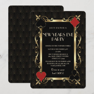 Casino Nacht Gold Art Deco Silvesterparty Einladung