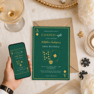 Casino Nacht grün goldener Geburtstag Einladung
