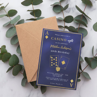 Casino Nacht Navy Gold Geburtstag Einladung