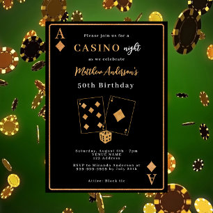 Casino-Nacht Schwarz-Gold-Geburtstag Einladung
