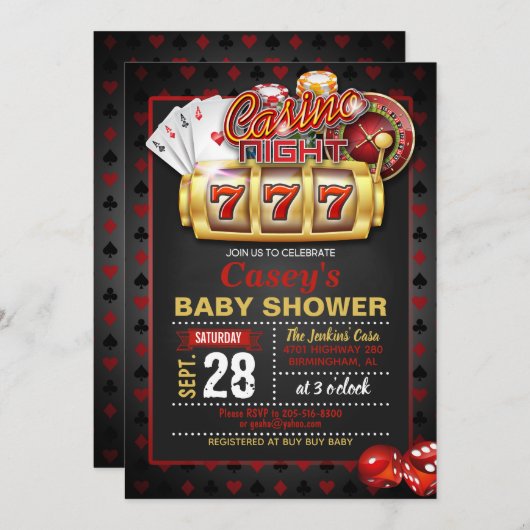 Casino Night Baby Dusche Einladung (Vorne/Hinten)