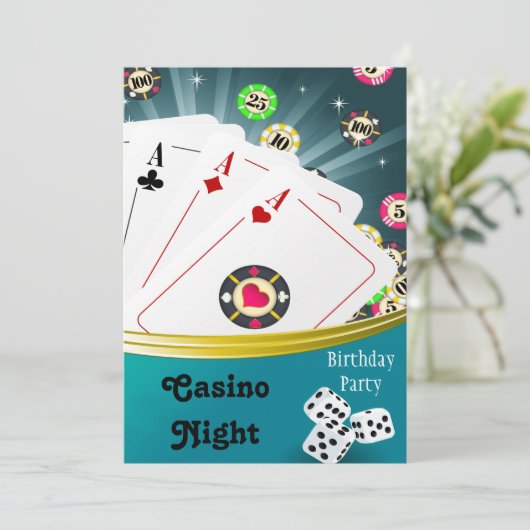 Casino Night Birthday Party Einladungen (Stehend Vorderseite)
