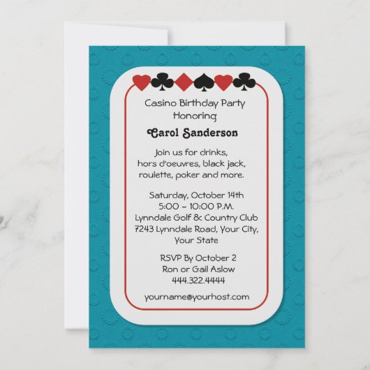 Casino Night Birthday Party Einladungen (Rückseite)