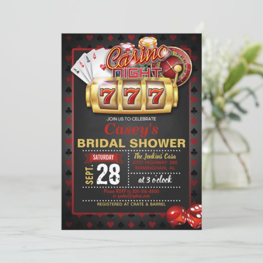 Casino Night Bridal Dusche Einladung (Stehend Vorderseite)