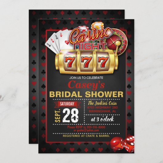 Casino Night Bridal Dusche Einladung (Vorne/Hinten)