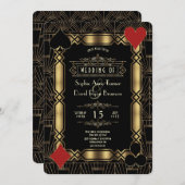 Casino Night Gold Art Deco 1920s Gatsby Wedding Einladung (Vorne/Hinten)