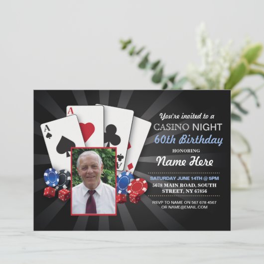Casino Night Las Vegas Foto Einladung zum Geburtst (Stehend Vorderseite)