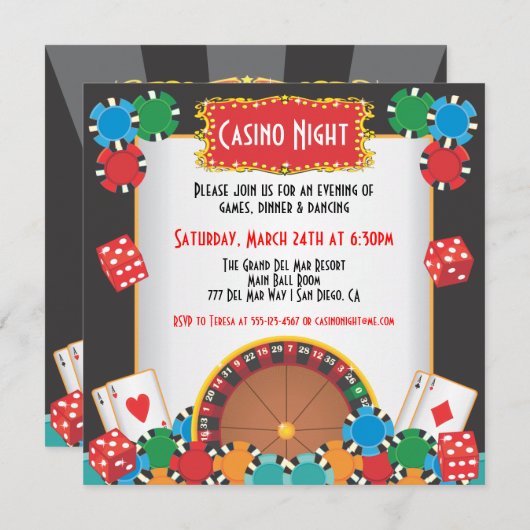Casino Night Party Einladung (Vorne/Hinten)