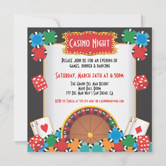 Casino Night Party Einladung (Vorderseite)