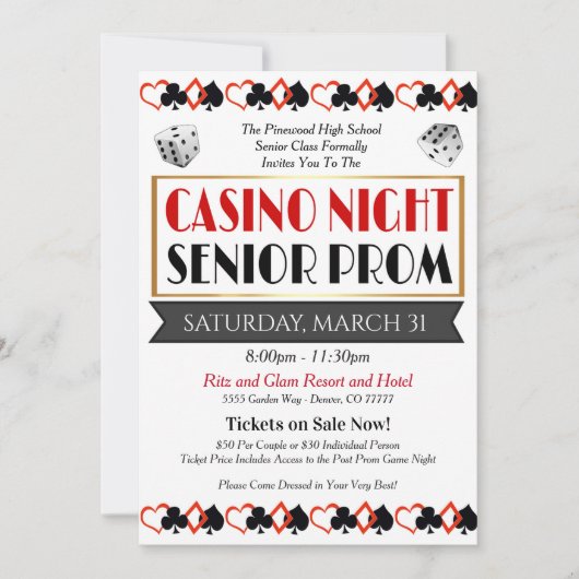 Casino Night Prom Tanz Einladung (Vorderseite)