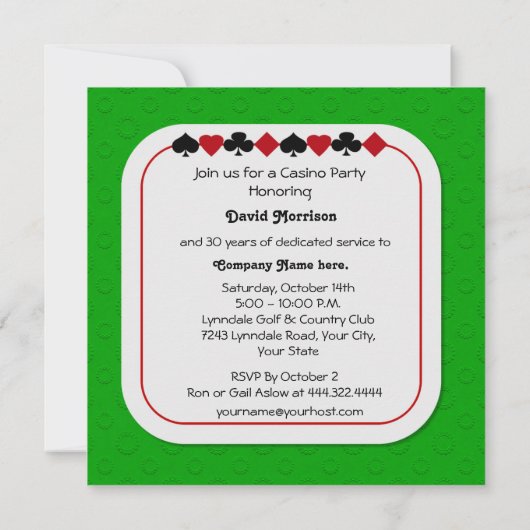 Casino Night Retirement Party Einladungen (Rückseite)