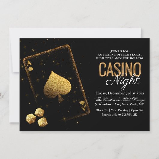 Casino Night Vegas Black and Gold Einladung (Vorderseite)