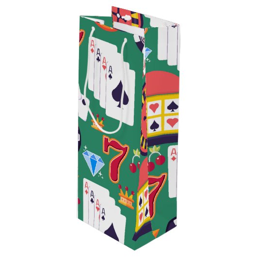 Casino Pattern Geschenktüte Für Weinflaschen (Vorderseite Schrägansicht)