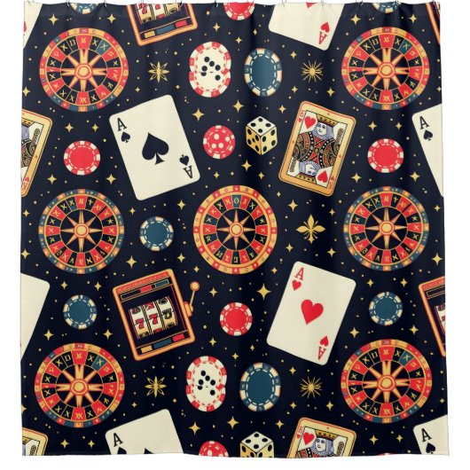 Casino pattern theme on black duschvorhang (Vorderseite)