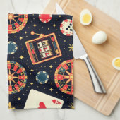 Casino pattern theme on black geschirrtuch (Viertel Falte)