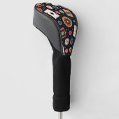 Casino pattern theme on black golf headcover (angewinkelt)
