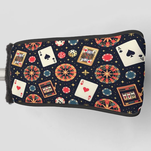 Casino pattern theme on black golf headcover (Vorderseite)
