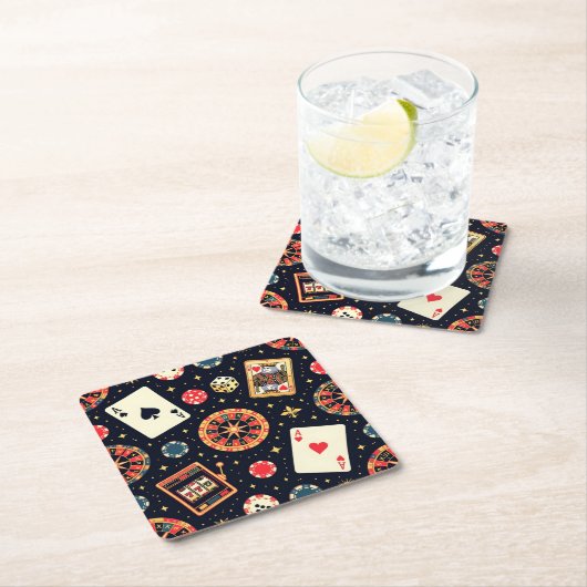 Casino pattern theme on black rechteckiger pappuntersetzer (Vor Ort)
