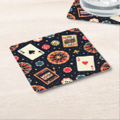 Casino pattern theme on black rechteckiger pappuntersetzer (angewinkelt)