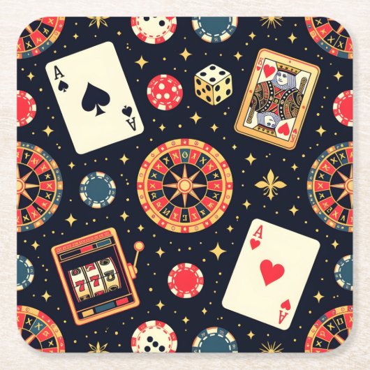 Casino pattern theme on black rechteckiger pappuntersetzer (Vorderseite)