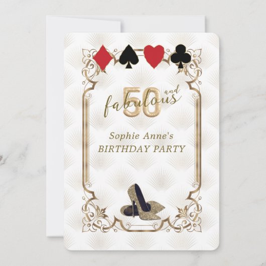 Casino Poker Art Deco 50 und fabelhafter Geburtsta Einladung (Rückseite)