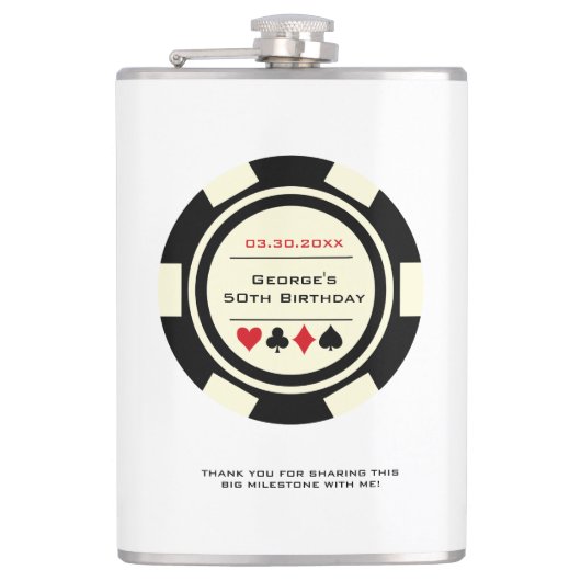 Casino Poker Chip Black Off White Flachmann (Vorderseite)