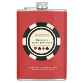 Casino Poker Chip Black Off White on Red Geburtsta Flachmann (Vorderseite)