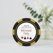 Casino Poker Chip Gold Black Retirement Party Einladung (Stehend Vorderseite)