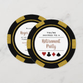 Casino Poker Chip Gold Black Retirement Party Einladung (Vorne/Hinten)