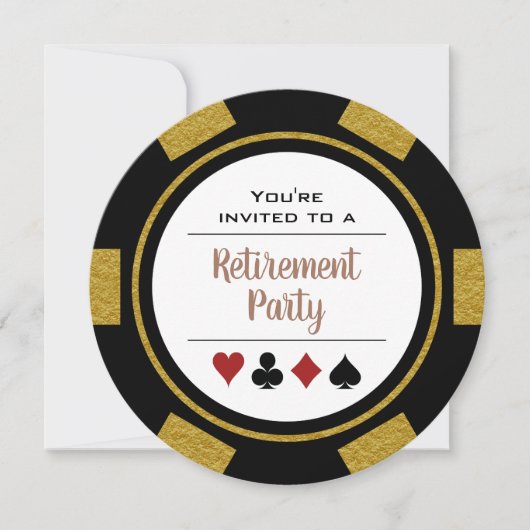 Casino Poker Chip Gold Black Retirement Party Einladung (Vorderseite)