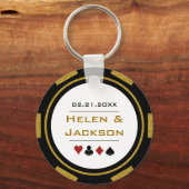 Casino Poker Chip Gold Schwarz-weiße Gastgeschenk Schlüsselanhänger (Vorderseite)