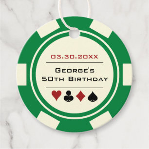 Casino Poker Chip Green und Creme White Geburtstag Geschenkanhänger