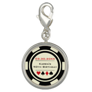 Casino Poker Chip in Black and Off White Charm