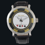 Casino Poker Chip Las Vegas Black Gold Armbanduhr<br><div class="desc">Diese Chip-Uhr in Schwarz,  Weiß und Poker wäre ein fantastisches Geschenk für sich selbst oder für den Casino-Liebhaber in Ihrem Leben. Personalisieren Sie das Design mit einem Namen in einer goldenen Farbe.</div>