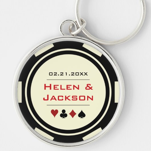Casino Poker Chip Roter Schwarzer Creme Gastgesche Schlüsselanhänger (Vorne)