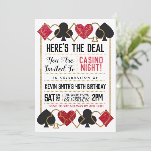 Casino Poker Einladung (Stehend Vorderseite)