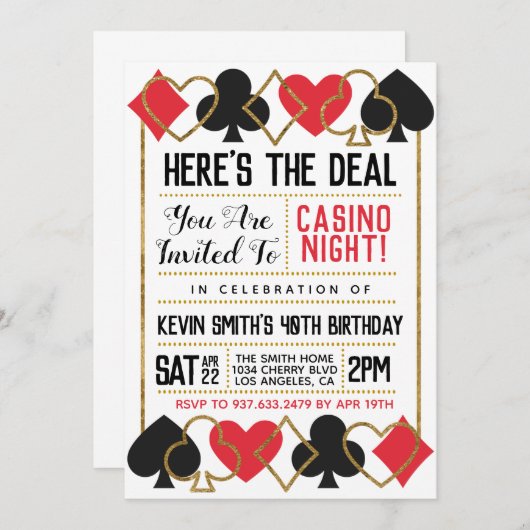 Casino Poker Einladung (Vorne/Hinten)