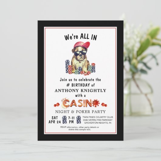 Casino Poker Geburtstagsparty Einladung (Stehend Vorderseite)