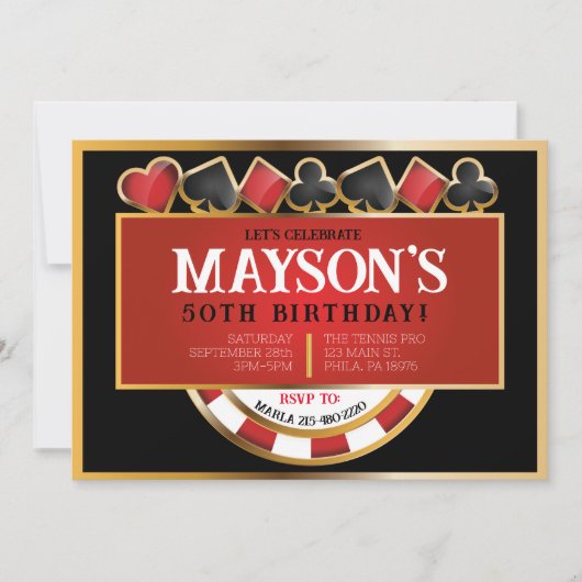 CASINO POKER Karten Einladung zur Geburtstagsparty (Vorderseite)