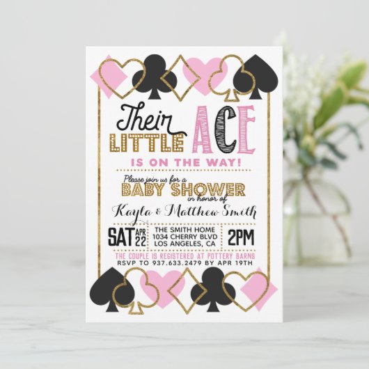 Casino Poker Kinderbettdusche Einladung (Stehend Vorderseite)