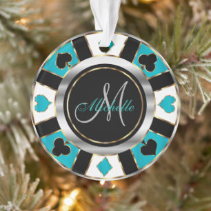 Casino Poker Monogram Chip - Aquamarin Ornament