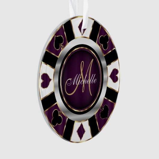 Casino Poker Monogram Chip - Lila Ornament (Vorderseite)